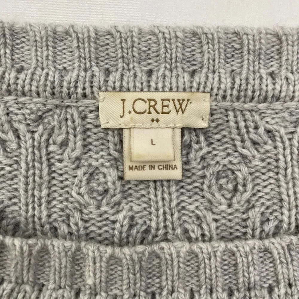 J Crew Cable Knit Sweater Womens Large Gray Wool Blend Cozy Classic Preppy